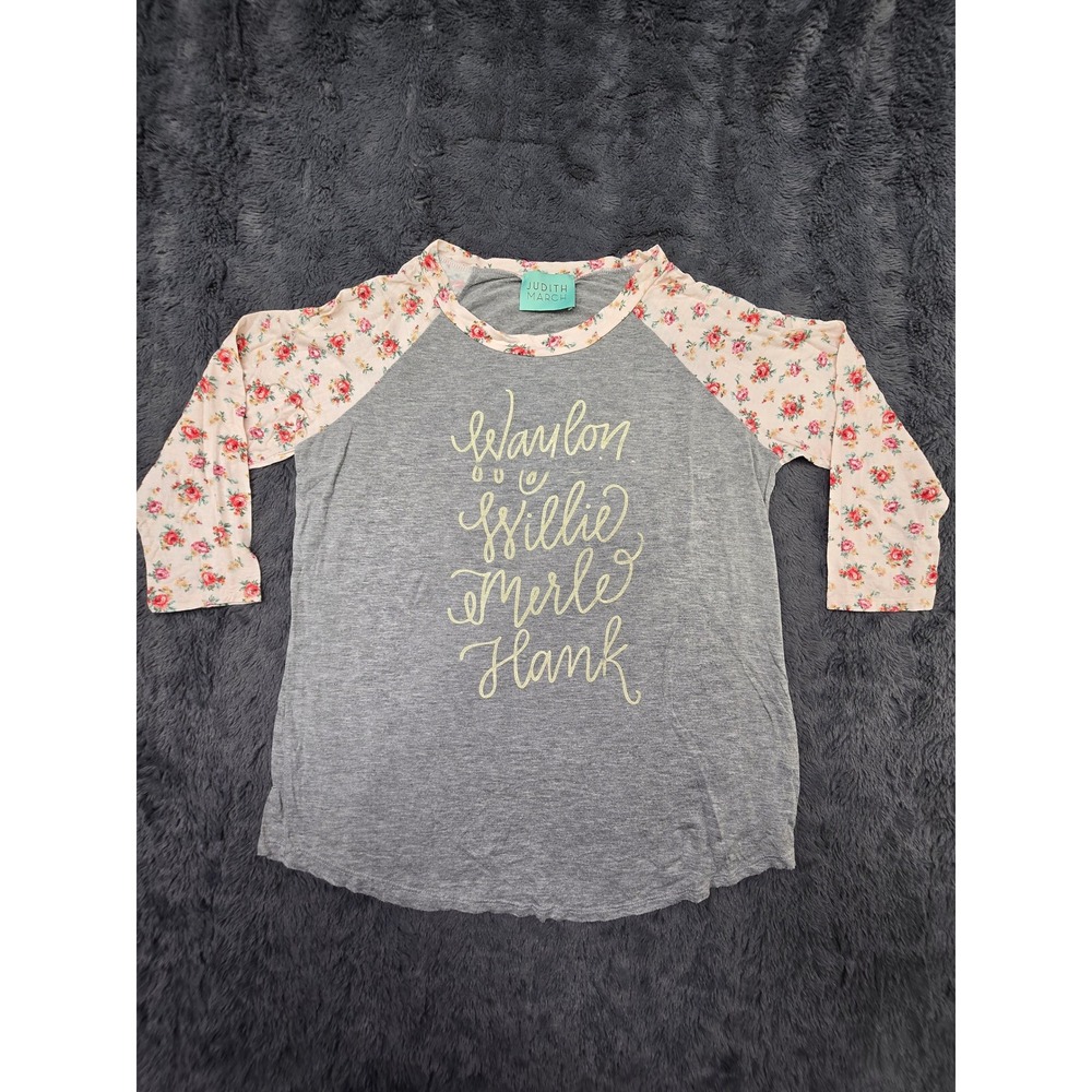 Judith March Waylon Willie Merle Hank Floral Raglan Tee Gray Large 1502143T